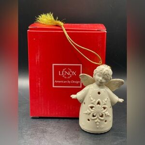 Lenox Avon 2014 Light Up Ivory Angel Ornament with Gold Accents NIB